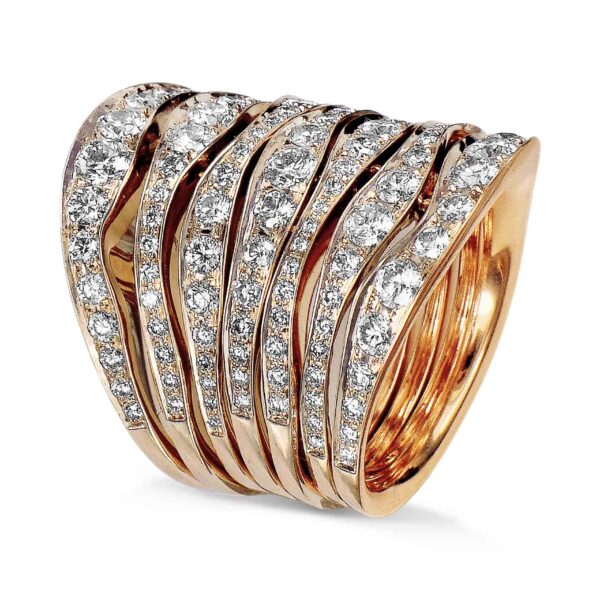 7 Strand Diamond and Rose Gold Fashion Ring