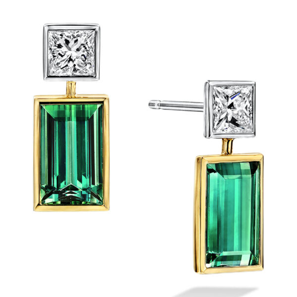 Electric Green Tourmaline and Diamond Drop Earrings