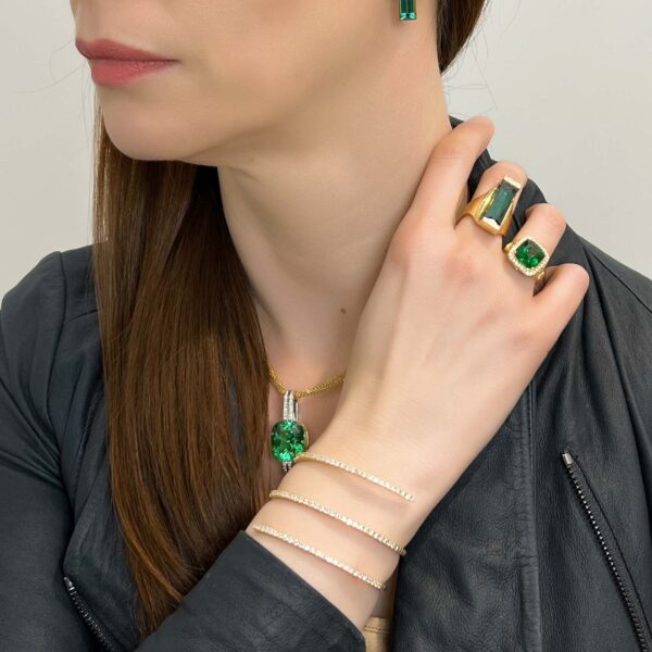 Electric Green Tourmaline and Diamond Drop Earrings - Image 3