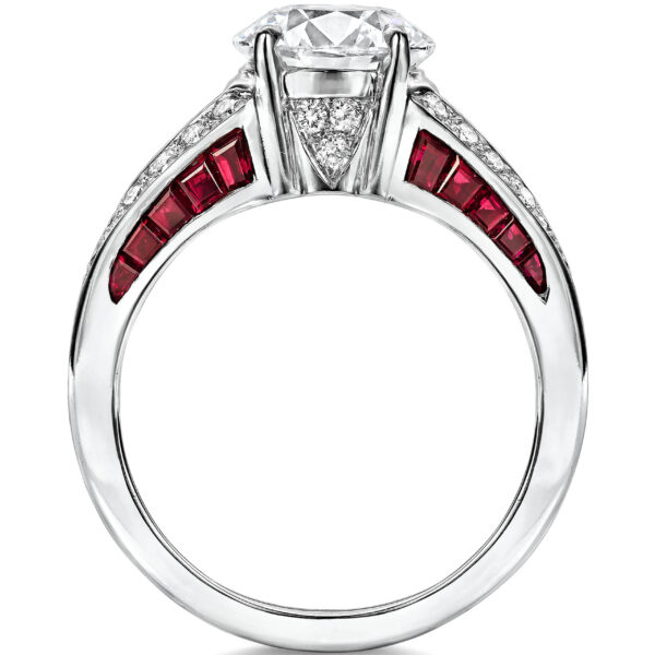 Round Brilliant Cut Diamond and Baguette-Cut Ruby Ring - Image 2