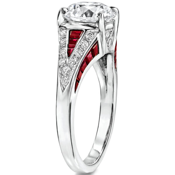 Round Brilliant Cut Diamond and Baguette-Cut Ruby Ring - Image 3