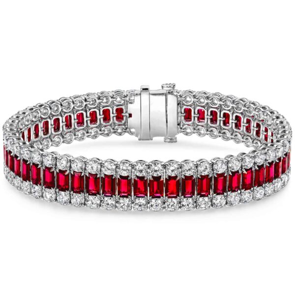 Emerald-Cut Ruby and Diamond Bracelet