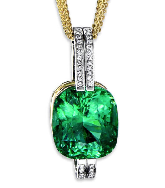 Green Paraiba Tourmaline and Diamond Pendant