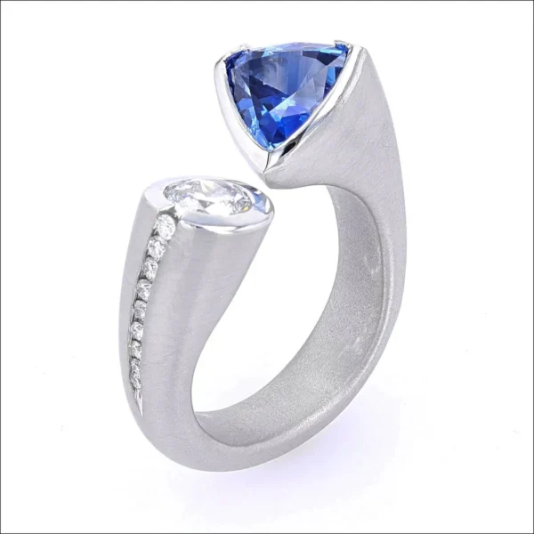 Sapphire Diamond Kissing Ring Platinum